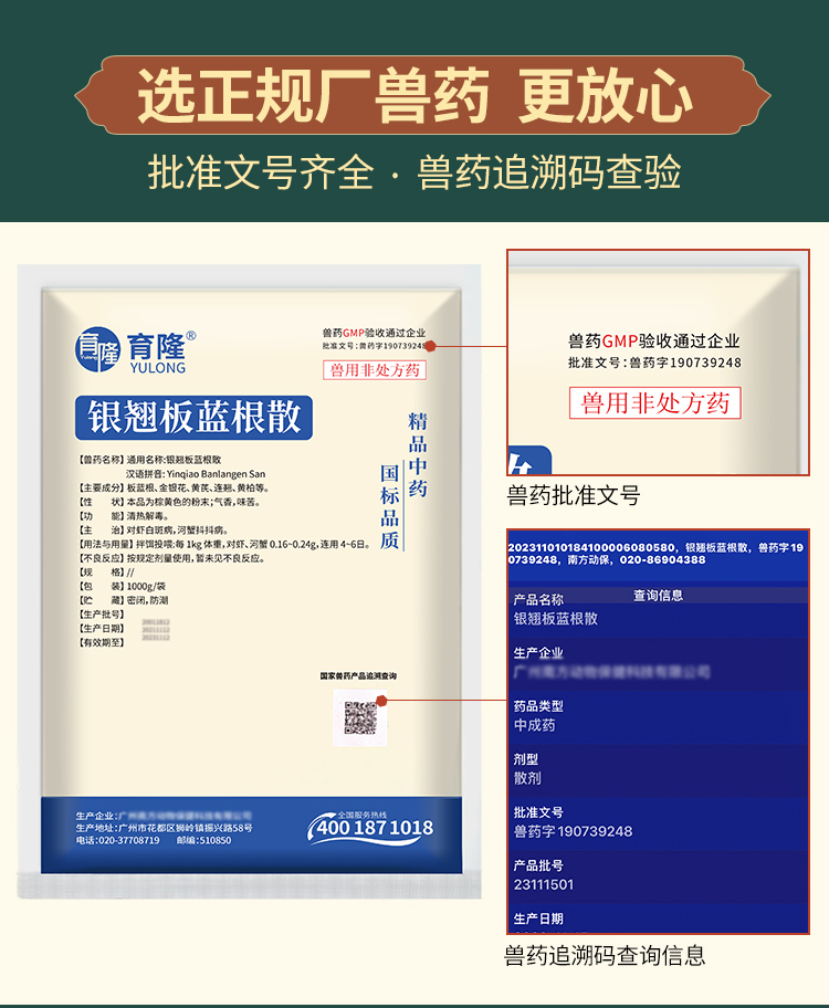 育隆银翘板蓝根散 正规厂家兽药